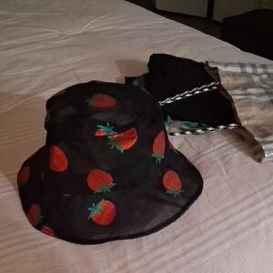 Black Strawberry Print Bucket Hat